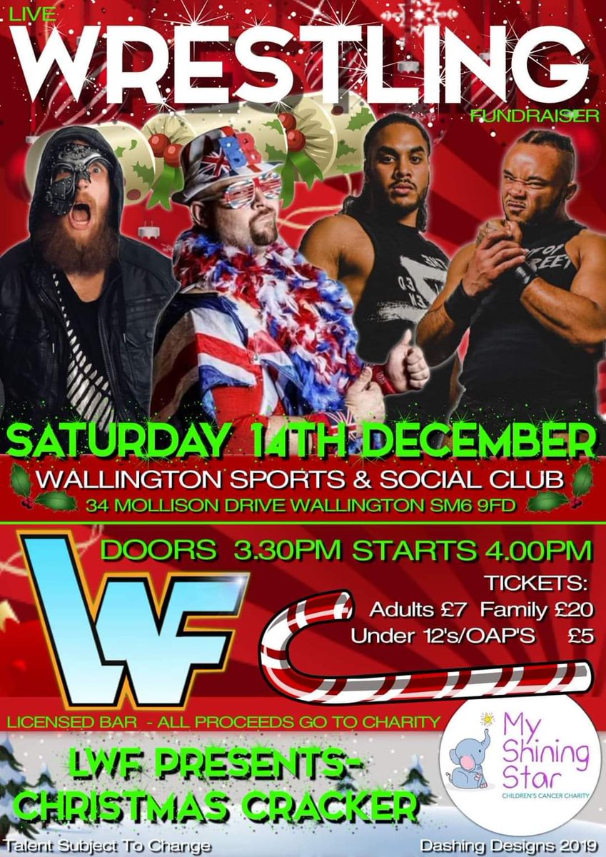 My 1st tweet, come and check out LWF for our Christmas Cracker charity show. Raising money for My rising star childrens cancer foundation.