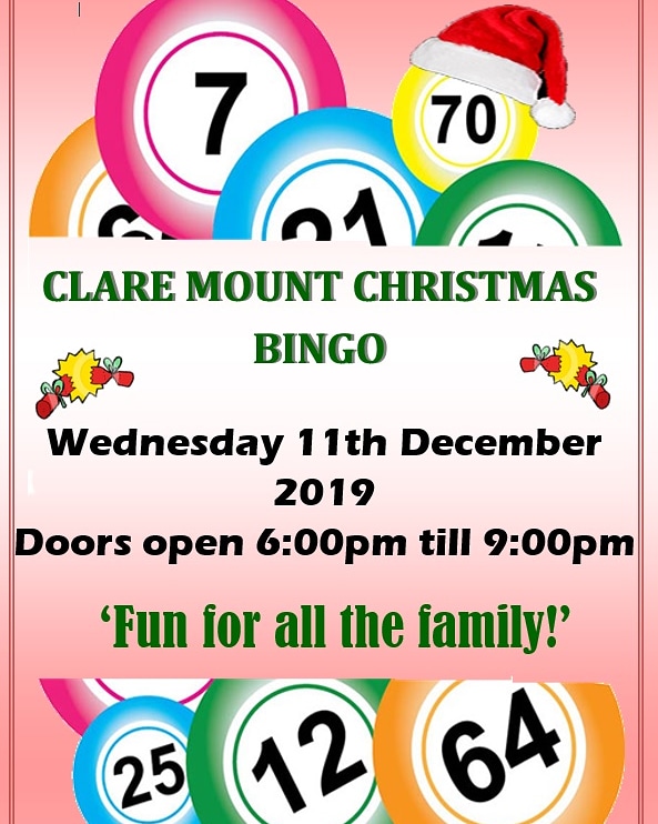 ClareMountSSC's tweet photo. Come and join us for our annual Christmas Bingo next week! Prizes galore! #eyesdown 😎 https://t.co/YNGxxs4Dbo