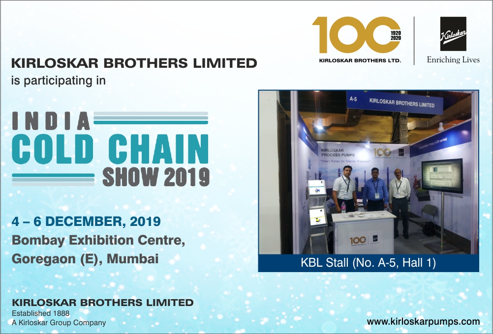 KBLPumps's tweet photo. Our stall at the #IndiaColdChainShow2019. If you are around, do visit our booth to know more about our various dedicated pumping solutions for cold storage applications. #IndiaColdChain2019 #IndiaColdChain #KirloskarBrothersLimited #KBL https://t.co/FpqMOcaZ4y