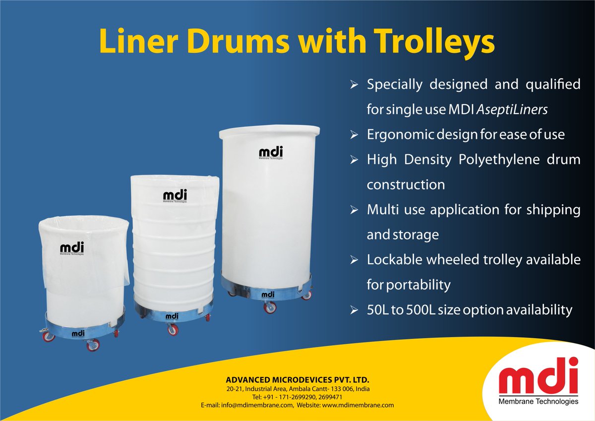 advanced_mdi's tweet image. Facilitates Convenient Preparation and Transfer of Buffer and Media Solutions for Biopharmaceutical Processes !
#singleusesystems #singleuse #advancedmicrodevicesmdi #marketingresearch #marketing #biopharmaceuticals #drums #trolley #manufacturing #delivering #innovations