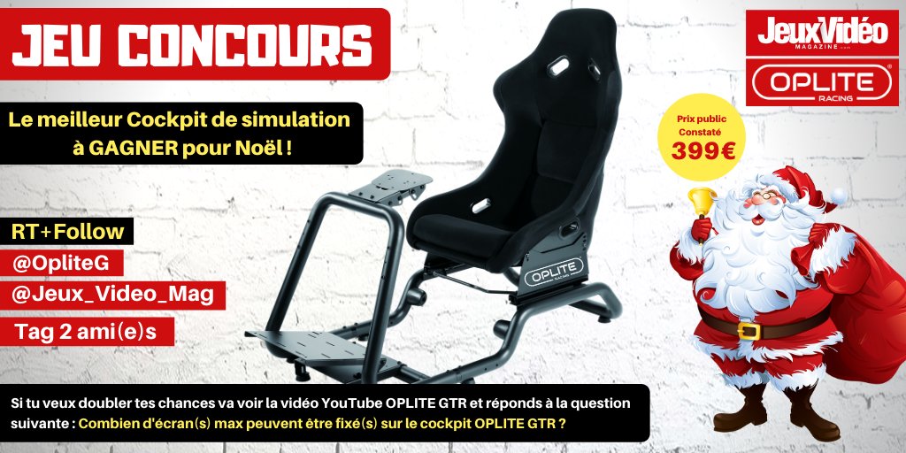 🎁 #CONCOURS 🎁

Tentez de gagner un cockpit OPLITE GTR Racing ! 😉

✅ RT + Follow <a href="/OpliteG/">Oplite 🇫🇷</a> &amp; <a href="/Jeux_Video_Mag/">Jeux Vidéo Magazine</a>
✅ Tag 2 ami(e)s

T.A.S. le 19/12/19
Bonne chance ! 🍀

+ d'infos sur le cockpit : oplitegames.com/boutique/siege…