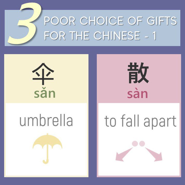 _MandarinMax's tweet photo. Learn about taboos in Chinese culture while picking up some Chinese words.
#Taboos #gifting #UnluckyNumber #death #four #umbrella #FallApart #chopsticks #clock #FuneralRitual #Chinese https://t.co/iQWqYVxfwN