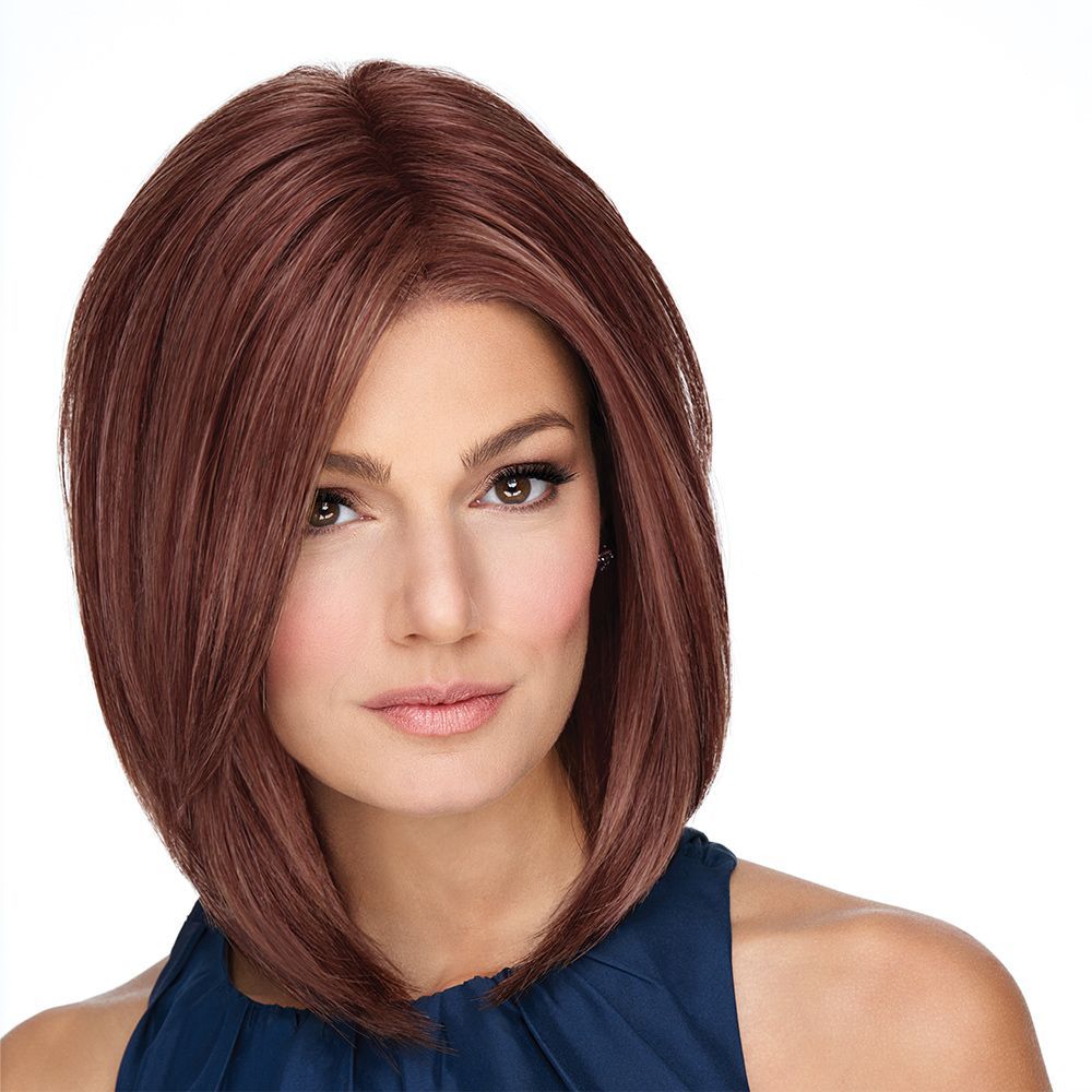 WigsBoutique's tweet photo. On Point is a sleek, perfectly angled bob with a crisp centre parting. Shorter, razor-cut lengths sit neatly in the nape while longer lengths frame the face beautifully at the front. Shown here in Deepest Ruby ❤️ https://t.co/Avtbe3v8Cv #raquelwelch #wig #wigs #hair #redhair https://t.co/TF815m9Vpy