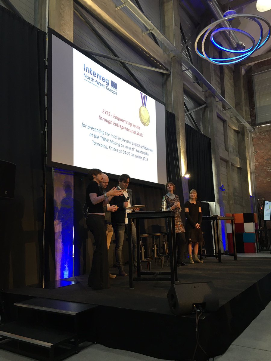 INTERREG_NWE's tweet photo. The Empowering Youth through Entrepreneurial Skills #EYES project is the proud winner of the most impressive project achievement award of our #NWEimpact event! On behalf of all the participants, congratulations to you! The honey is on its way 🐝 #socialinnovation https://t.co/8i0ROwwtGv