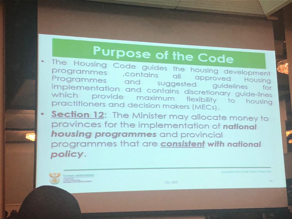 CGE_ZA's tweet photo. Presentation from Department of Human Settlement #CGEhearings #cge_shelterreport @javubaloyi https://t.co/nQk4aVmIaN