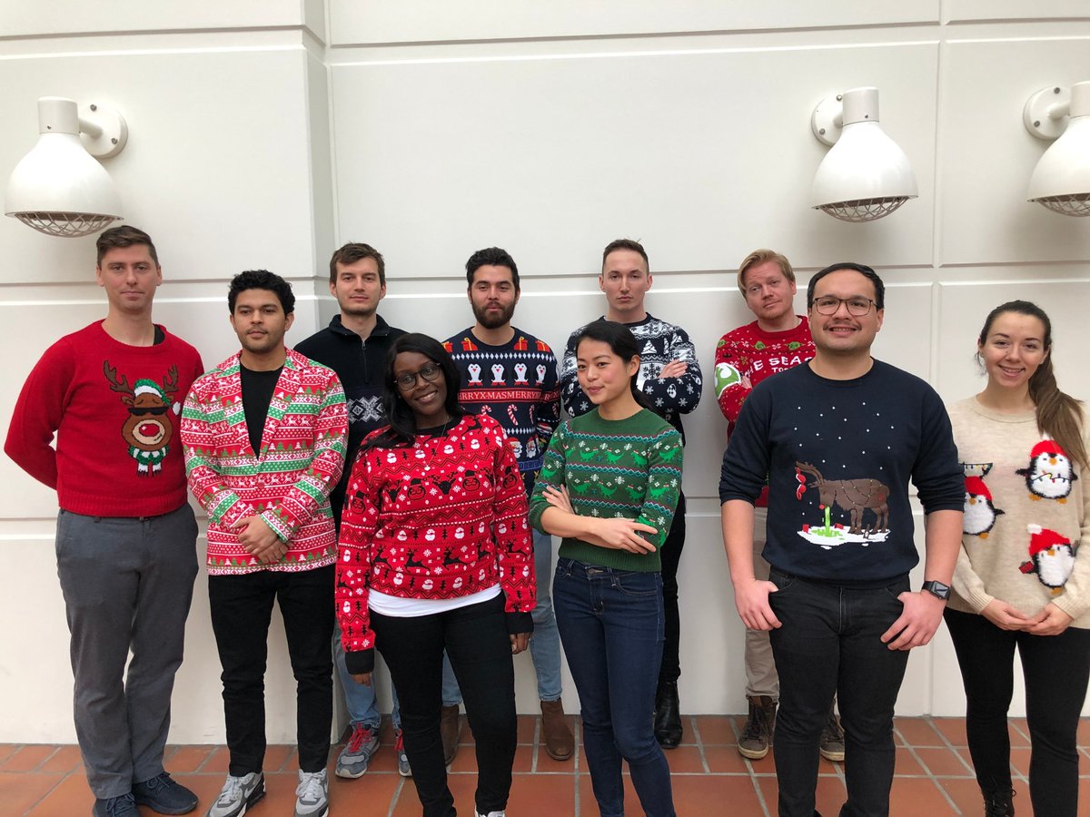 queueit's tweet photo. It's hard to stay serious when it's Ugly Christmas Sweater Day at @thecamp_io. Here is a selection of the festive looks we've seen around the Queue-it office today #queueitlife https://t.co/SsPxlm2H1N