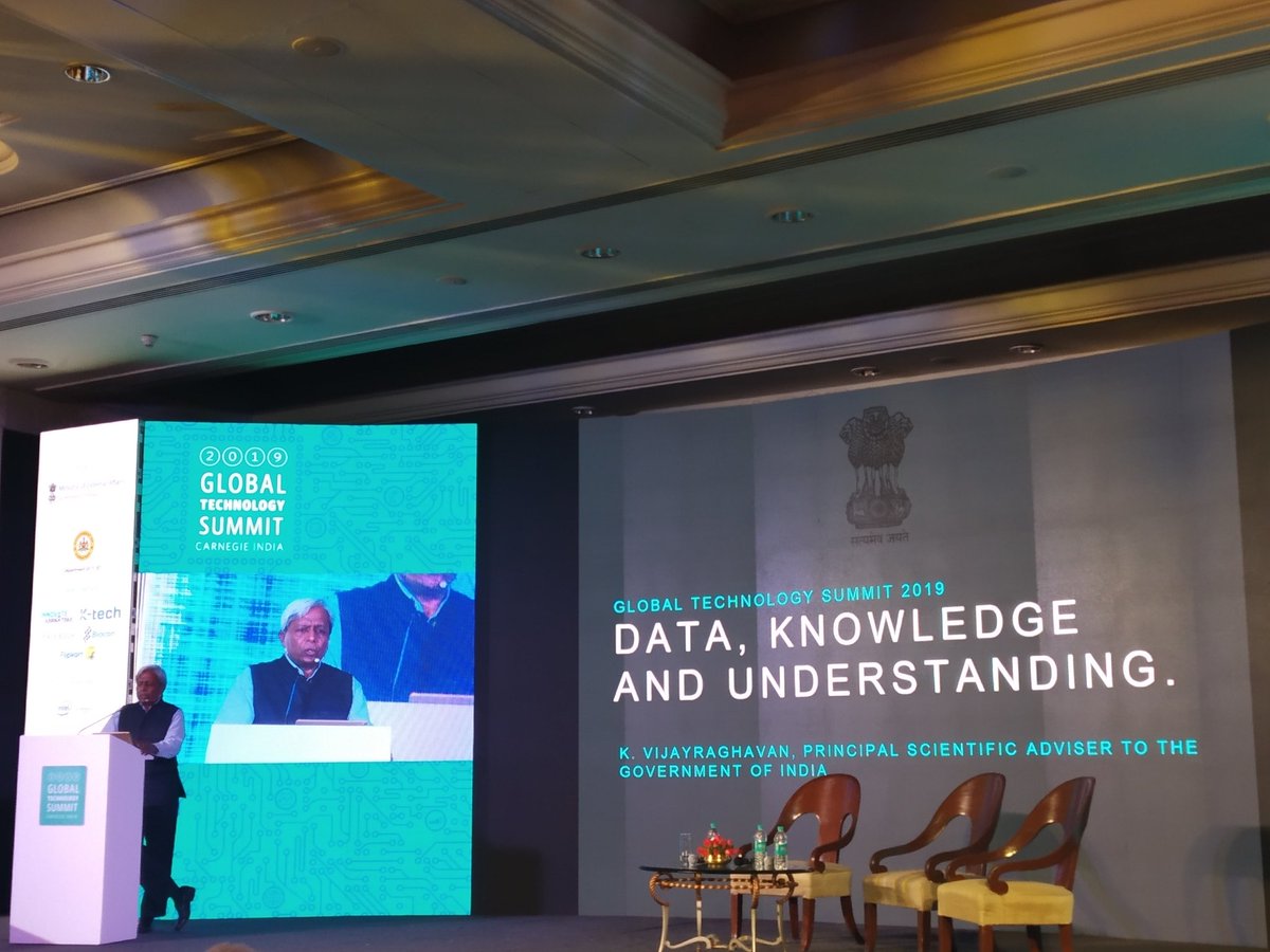Goops34's tweet photo. Dr. K. Vijayaraghavan,  Principal Scientific Advisor to GOI,  discussing about Big Data at Global Tech Summit 2019. Enlightening talk to Technologists. https://t.co/KXH0uIIJEu