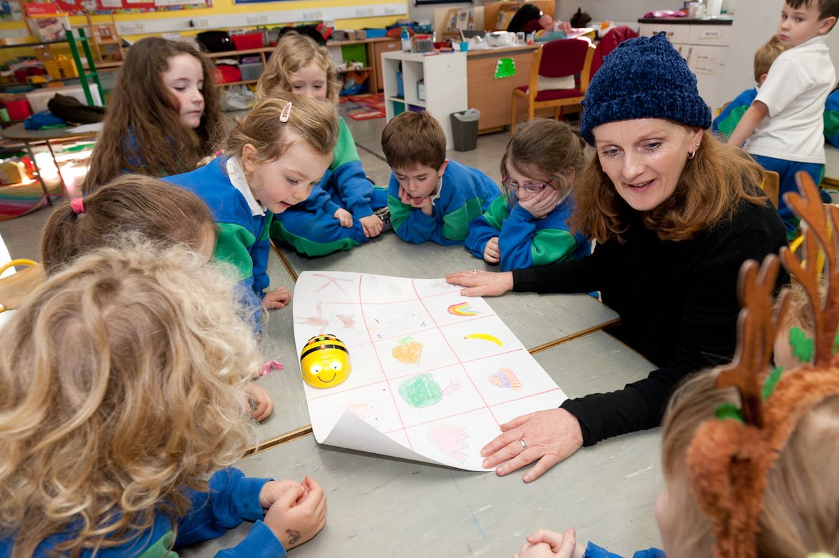 ComputingAtSETU's tweet photo. Computing lecturers from @waterfordit visited Gaelscoil Phort Láirge to run their first all-school codeathon with 200 pupils who learned coding skills through Bee Bots, @Sphero, Scratch, and @makeymakey #computing #education #waterford https://t.co/zDbi8eQn7d