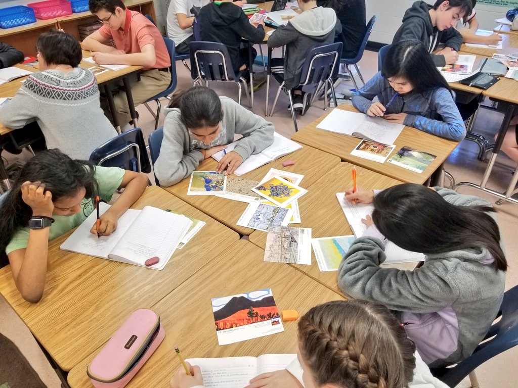 asweetdee's tweet photo. Students are using art to draft their own original poems today! Showing them that writing can also be a form of art and expression 🎨 @kilmercougars @fcpssecliteracy @jogordon66 #mykms https://t.co/BQ6bSISbPw
