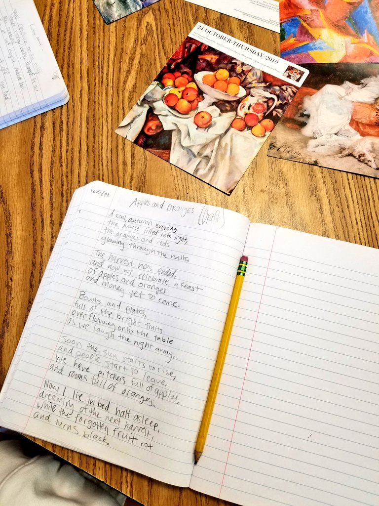 asweetdee's tweet photo. Students are using art to draft their own original poems today! Showing them that writing can also be a form of art and expression 🎨 @kilmercougars @fcpssecliteracy @jogordon66 #mykms https://t.co/BQ6bSISbPw