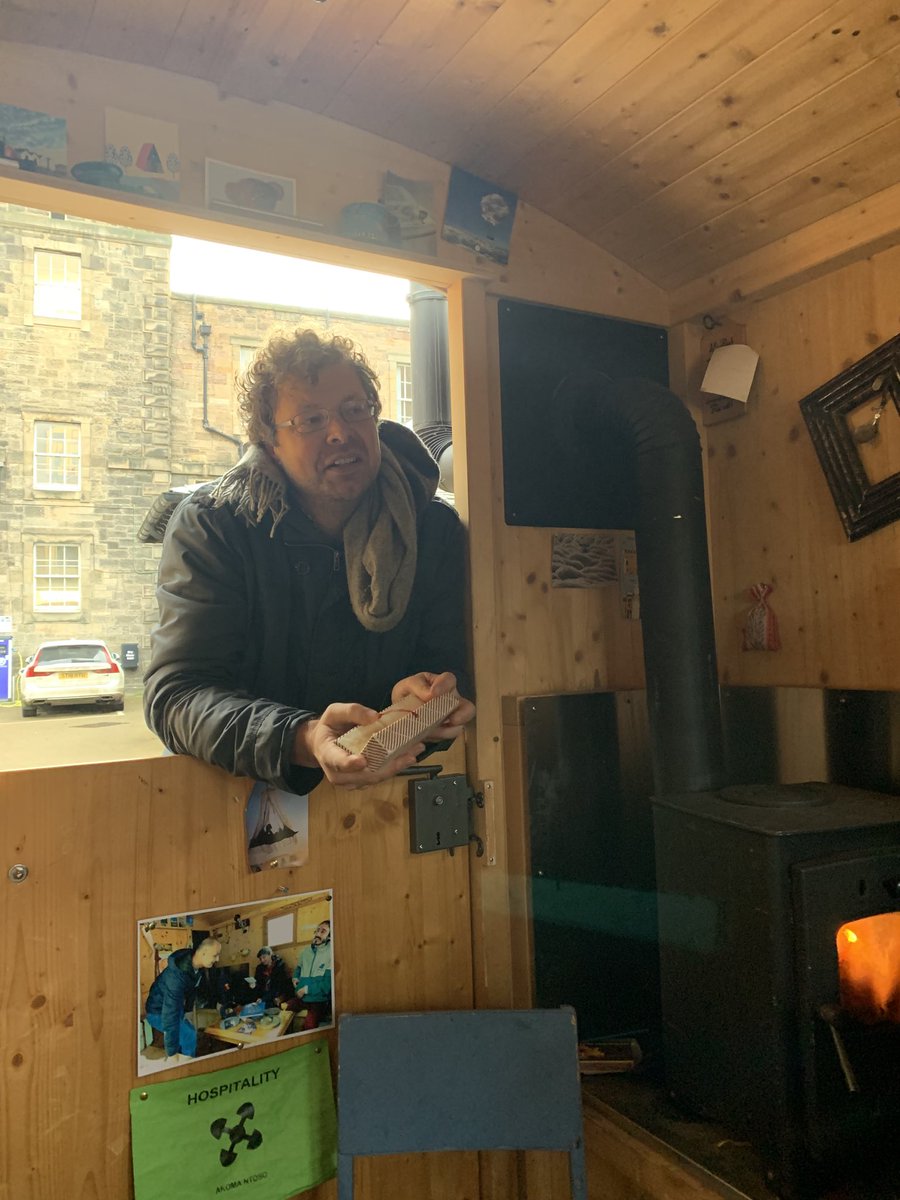 ArianeCritchley's tweet photo. Amazingly restorative lunchtime break in the ⁦⁦⁦@aTinyDisruption⁩ shepherds hut. Thank you so much for bringing this wonderful space to our ⁦@SocSciScotland⁩ social work PhD and ECR event today. https://t.co/5q8tG0dsSY