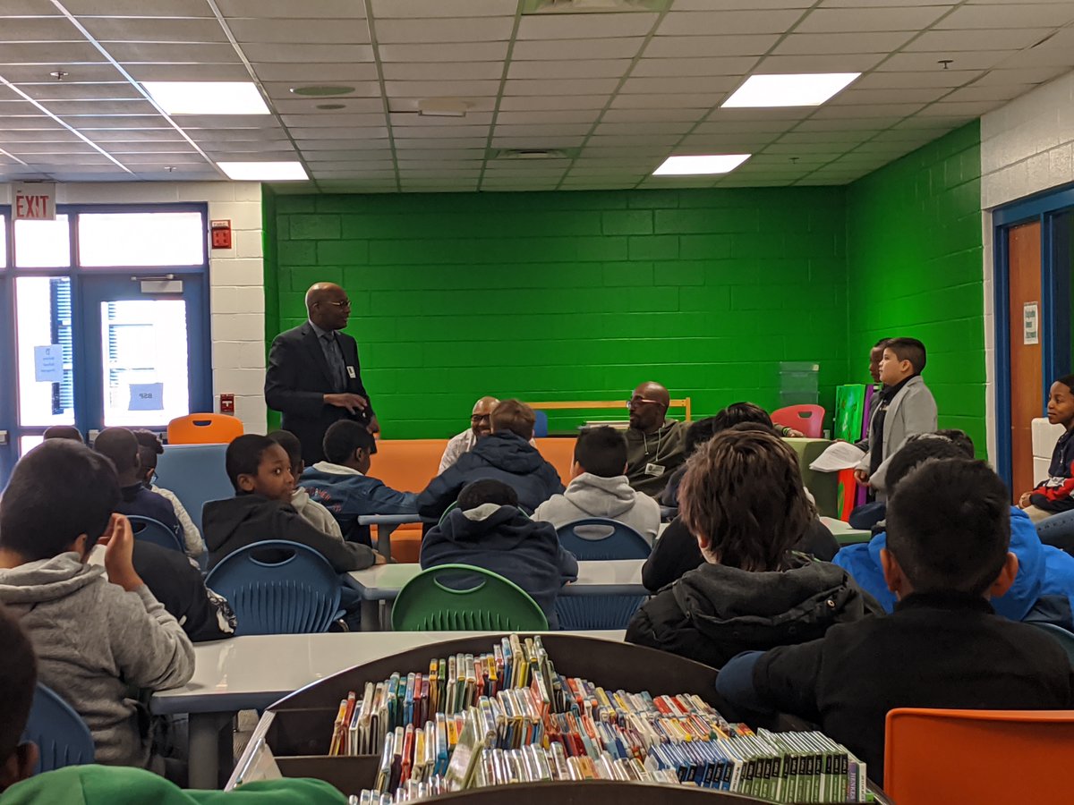 DLMediaCenter's tweet photo. I AM's Professional Men's Panel came to the learning commons today to help promote confidence, education, and public speaking among the male students @DunleithES  @DLMediaCenter .  #awesomeexperience https://t.co/G4KPlDLsXi