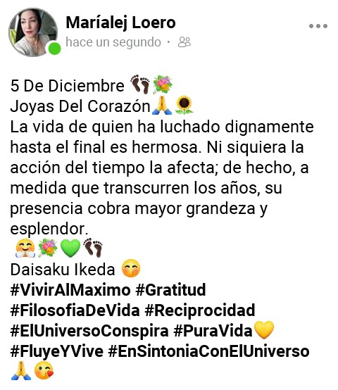 marialej_loero's tweet photo. 5 De Diciembre 👣💐
Joyas Del Corazón🙏🌻
La vida de quien ha luchado dignamente hasta el final es hermosa.
🤗💐💚👣
Daisaku Ikeda 😚
#VivirAlMaximo #Gratitud #FilosofiaDeVida #Reciprocidad #ElUniversoConspira #PuraVida💛 #FluyeYVive #EnSintoniaConElUniverso 🙏😘 https://t.co/zZOfUBqtwp