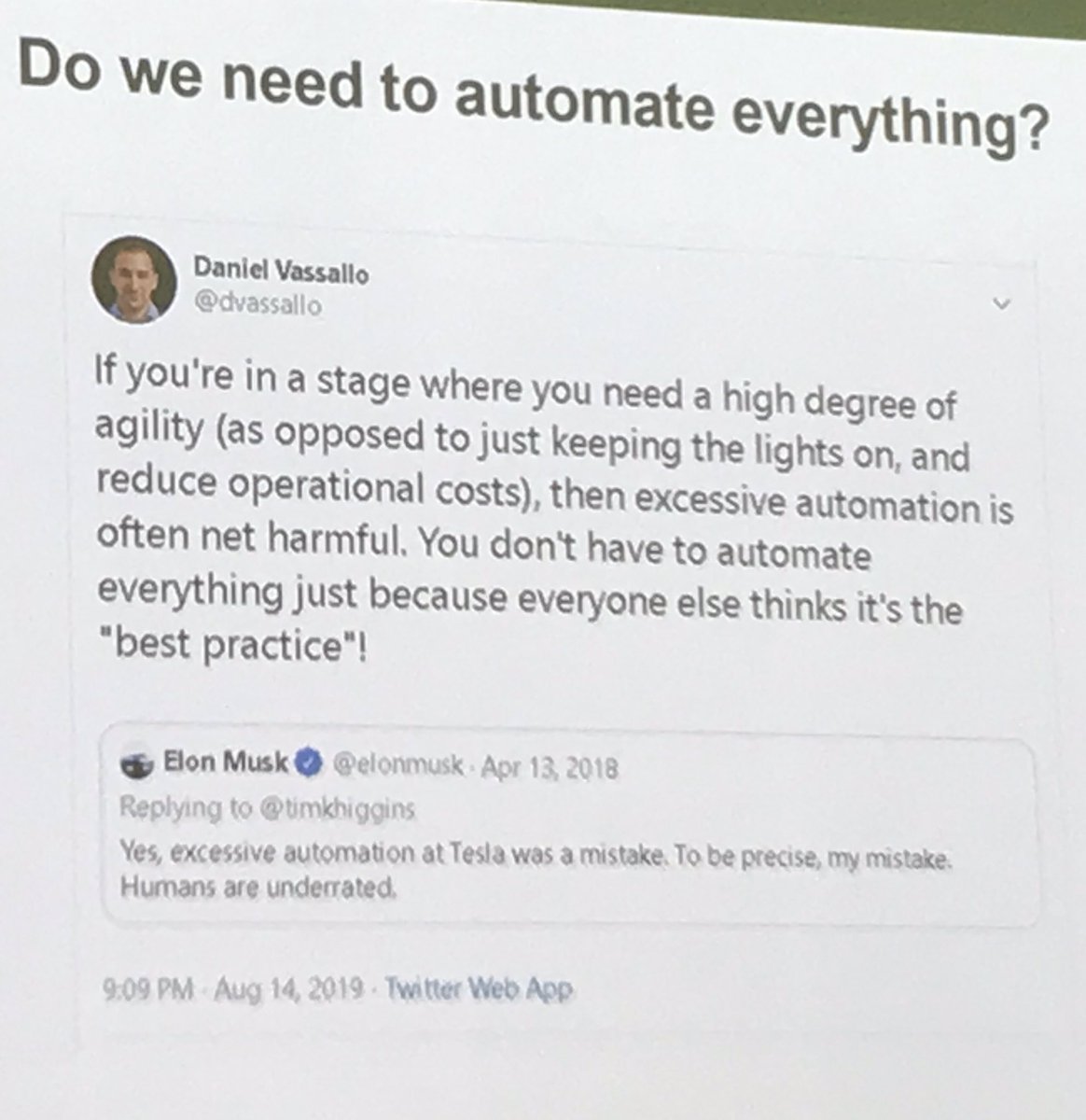 This is so true. Automation is a good thing but it can be overused and can over complicate some deployments  #NXTWORK EMEA