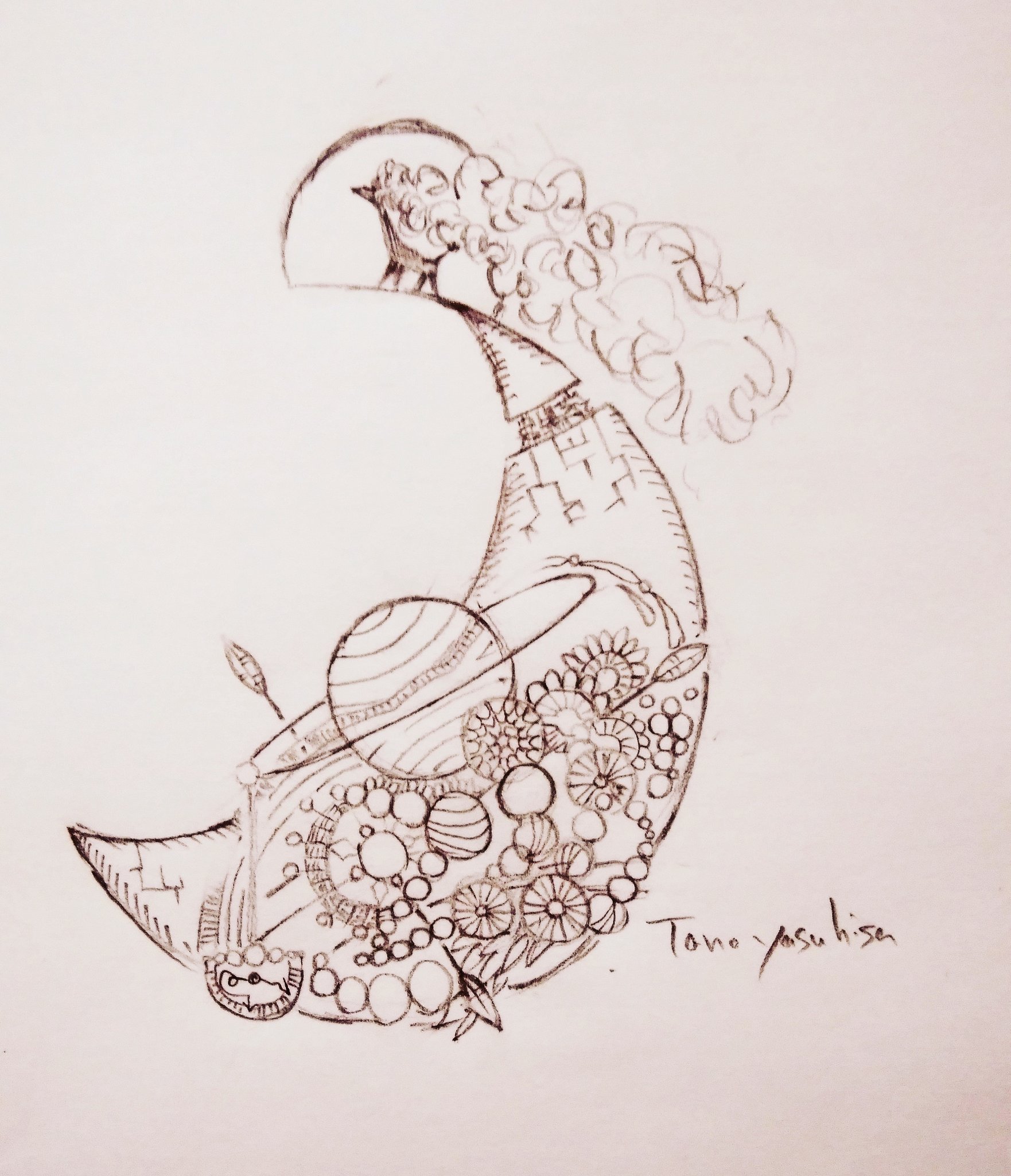 Tano Yasuhisa 空想画家 ツキノオハナシ 下絵 下描き 絵 ポストカード Painter 絵描き イラスト 月 Illustration Illustrator Artist イラストレーター Artwork アーティスト 神秘 空想 ファンタジー Fantasy 画家 Drawing