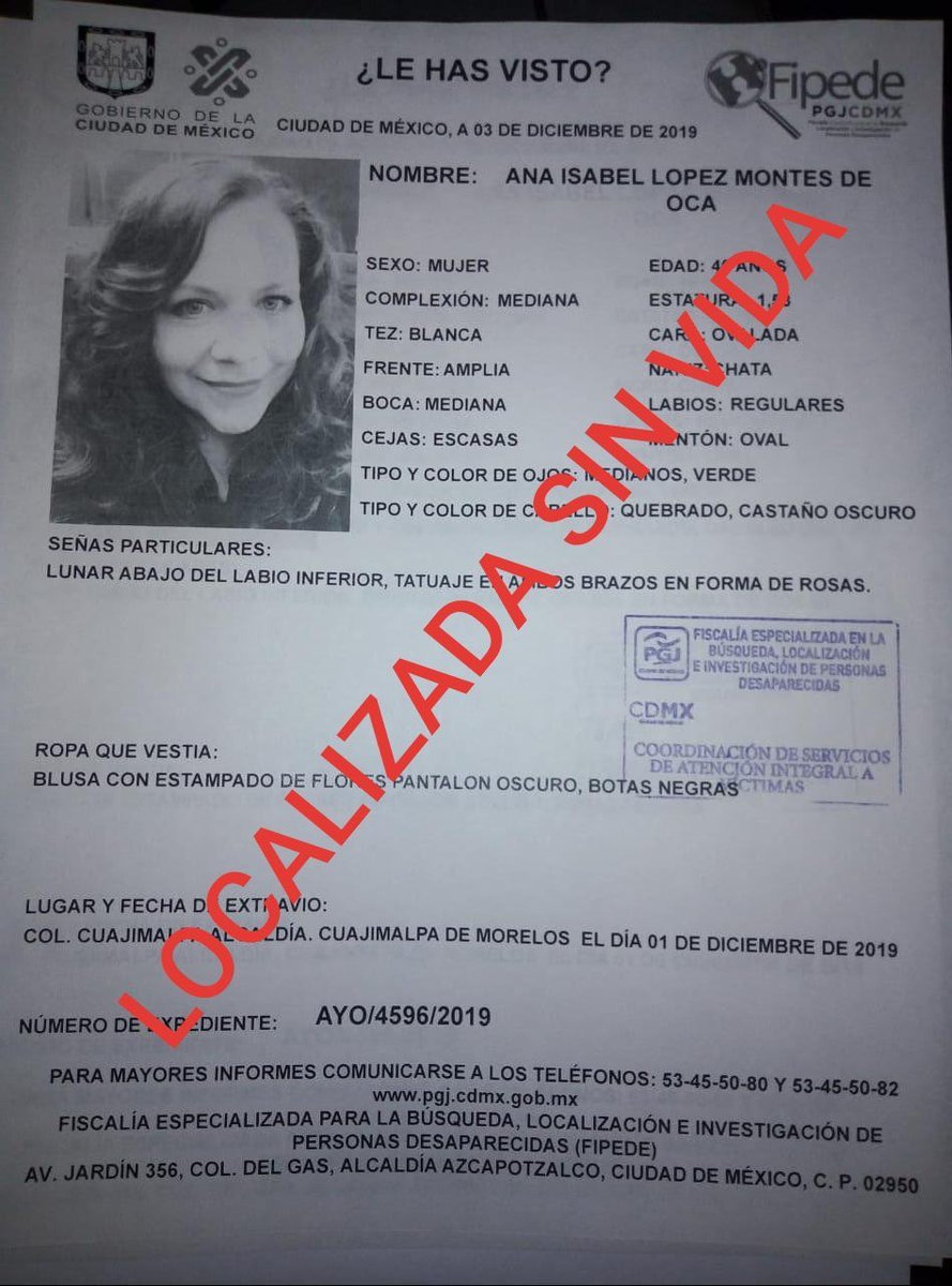 DifusionMexico's tweet photo. Lamentamos informar que Ana Isabel fue encontrada sin vida. #NiUnaMas ¡gracias por su apoyo! #DifusiónMéxico https://t.co/Oi704rNT6Z