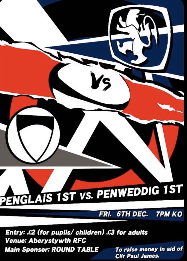 PenweddigFC's tweet photo. Come down and support the boys in the charity rugby match. It’s to raise money aid for cllr Paul James.
 🏟: Aberystwyth RFC                               ⏱:   7:00 kick off 
💸:  £2.00 for (children/pupil) £3.00 for adults 

#eggchasing #goose https://t.co/r5xsIMtKyE