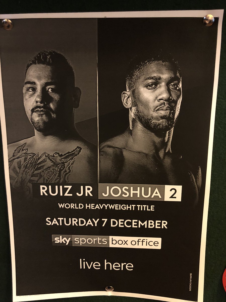 Watch it here! Fight expected to start around 9pm. Come in early to get a seat and watch the Manchester Derby first! (Kick off 5.30) #Football #Boxing #ManchesterDerby #RuizJoshua2 ⚽️🥊🍺