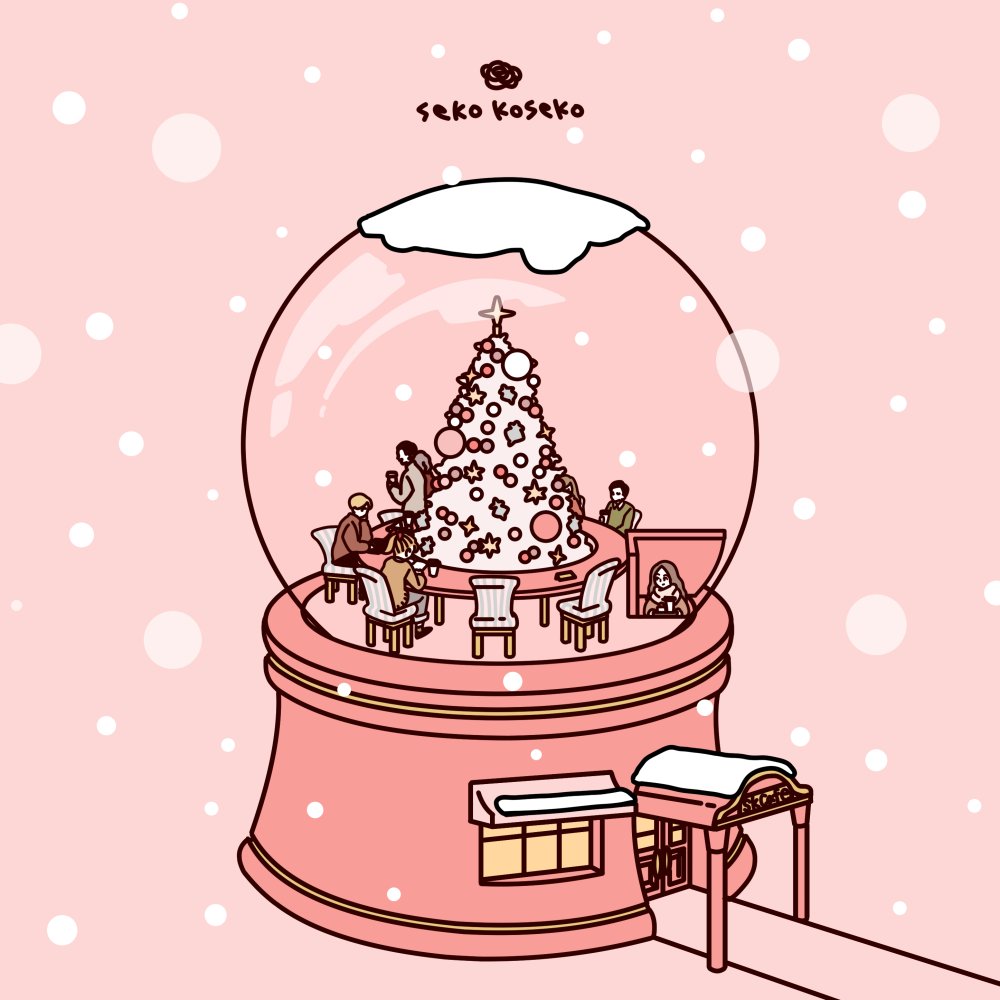 christmas tree christmas chair table pink background snow sitting  illustration images