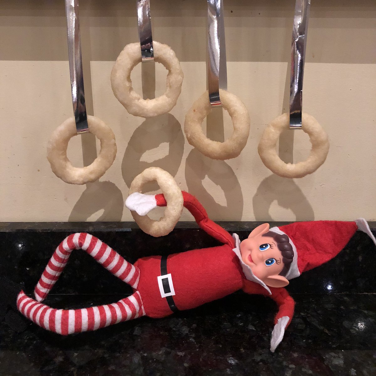 SpringLaneFS's tweet photo. DAY 5: FIVE GOOOOOLD RINGSSSSS ⭕️
 
On the 5th day of Christmas, our elf gave to us...

Help us stop him causing trouble by guessing the name of our Elf in our competition! 

Head over to our Facebook page to:
❄️ COMMENT 
❄️ SHARE 
❄️ LIKE 
Our competition post! 
#elfontheshelf https://t.co/8qGH6PA7X8