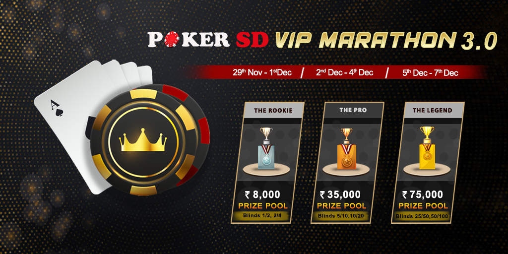 pokersdofficial's tweet photo. POKERSD VIP MARATHON 3.0 has just begun! ♥️
Hurry up &amp; win cash prizes from a pool of Rs. 1,18,000 in just 3 days from 5th Dec- 7th Dec. 🏆
Know more:-  https://t.co/d0ORE8LS1h 
Call us 9971115037 or write us support@pokersd.com
@pokersdofficial 

 #Poker #OnlinePoker #PokerSD https://t.co/1M7c6AaRsI