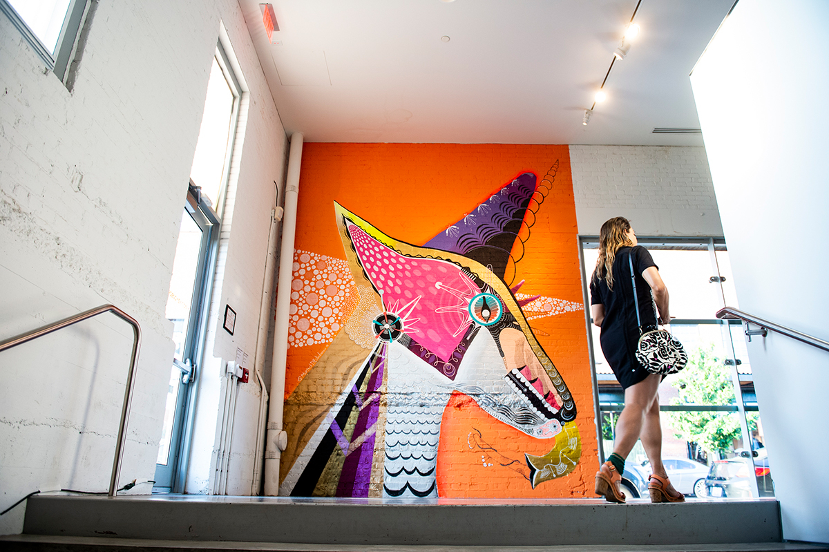 camraleigh's tweet photo. The knowledge &amp; wonder of the unicorn. Experience the magic #OnlyAtCAM
On view through Sept 2020 | Free admission
Unicorn Apprentice by Marisol D’Estrabeau
#CAMRaleigh #CAMTransforms #MarisolDestrabeau #Unicorns #MuralismoMexicano #RaleighMurals 
 [Image courtesy of Bryan Regan] https://t.co/3NZCmLoMrw