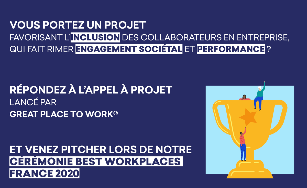GPTW_FRANCE's tweet photo. Votre organisation oeuvre pour l'#inclusion des collaborateurs en entreprise? Great Place To Work® lance un #appelàprojets, venez pitcher devant 100 entreprises engagées pour la #QVT lors de notre #cérémonie ! Candidatures jusqu'au 15 janvier, infos ici : https://t.co/ZeFevIKQ8p https://t.co/pMk2AnBSjG