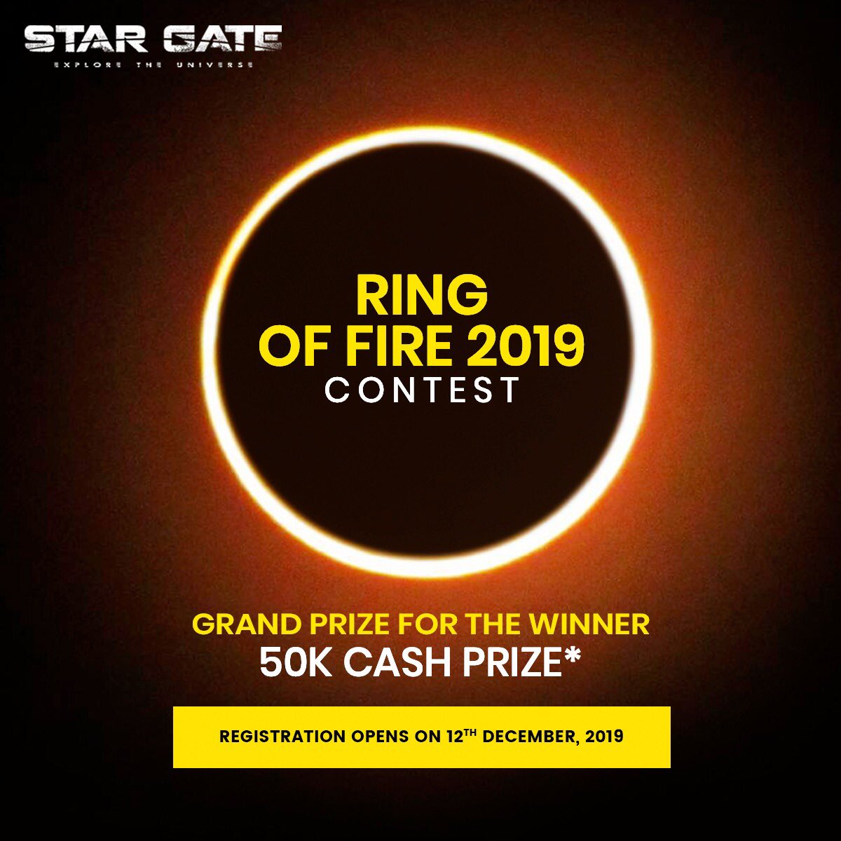StargateObsvtry's tweet photo. Registration Opens on 12th December 2019.
Get ready to register and win the Ring of Fire 2019 Contest.
#stargate #ContestEntry #Eclipse #solareclipse https://t.co/fp008HEFAj