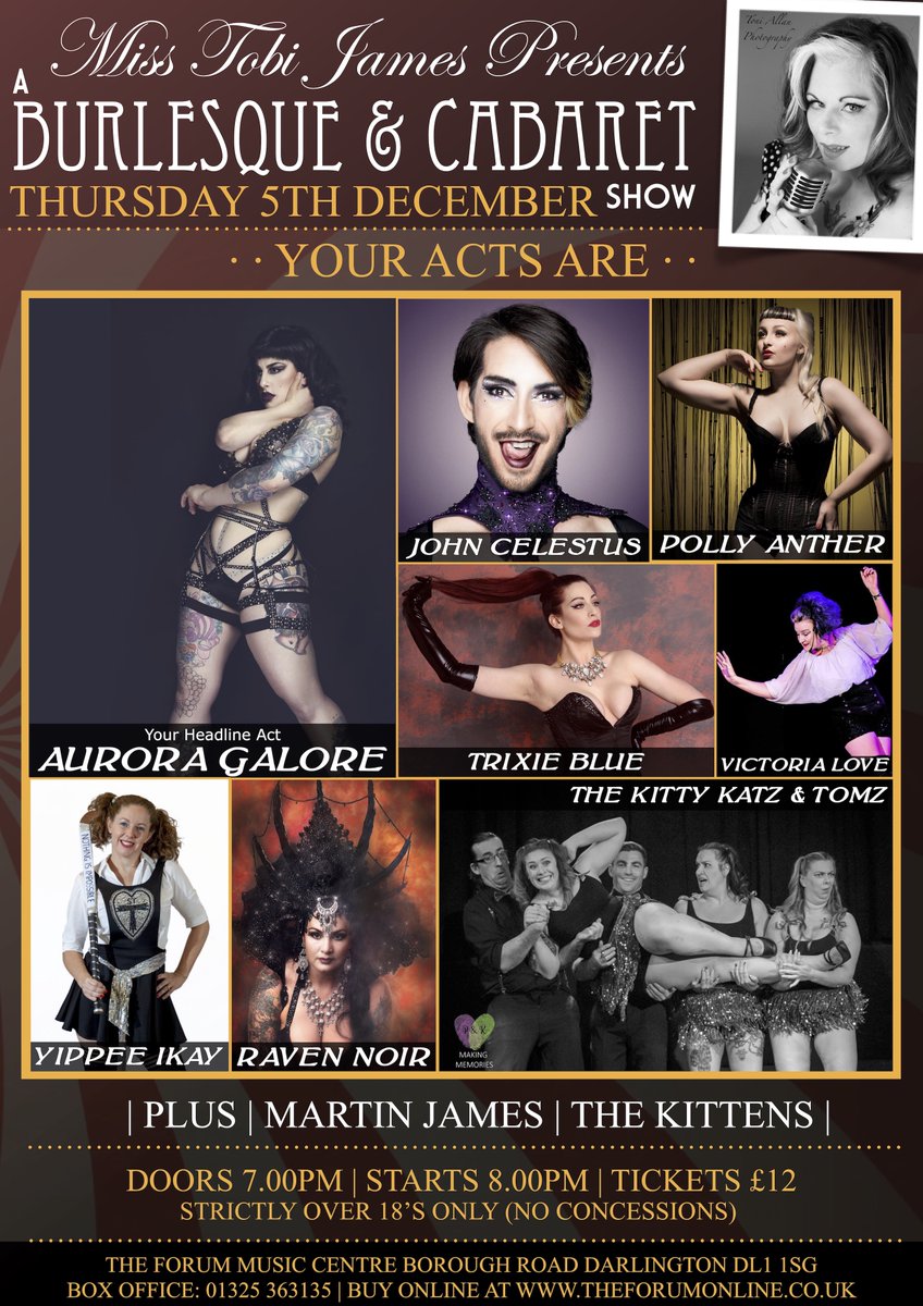 TheForum_Music's tweet image. Just a handful of tickets left for  An evening Of #burlesque &amp;amp; #cabaret  happening here at The Forum tonight starting at 7-30PM - Tickets £12
@WhatsOnDarlo
 @hmvDarlington
 @Eventsdton
 #DarloBiz @lovedarlouk
