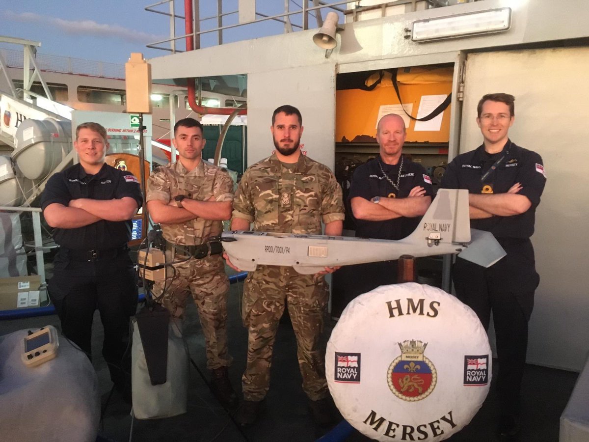 RNASCuldrose's tweet photo. They are now looking forward to getting the Puma's paws wet, having recently embarked on HMS Mersey and assessing options for operating the air system from a @RoyalNavy ship 
#RemotelyPiloted #UnmannedAirSystems #700X https://t.co/C9wWG2f7cF