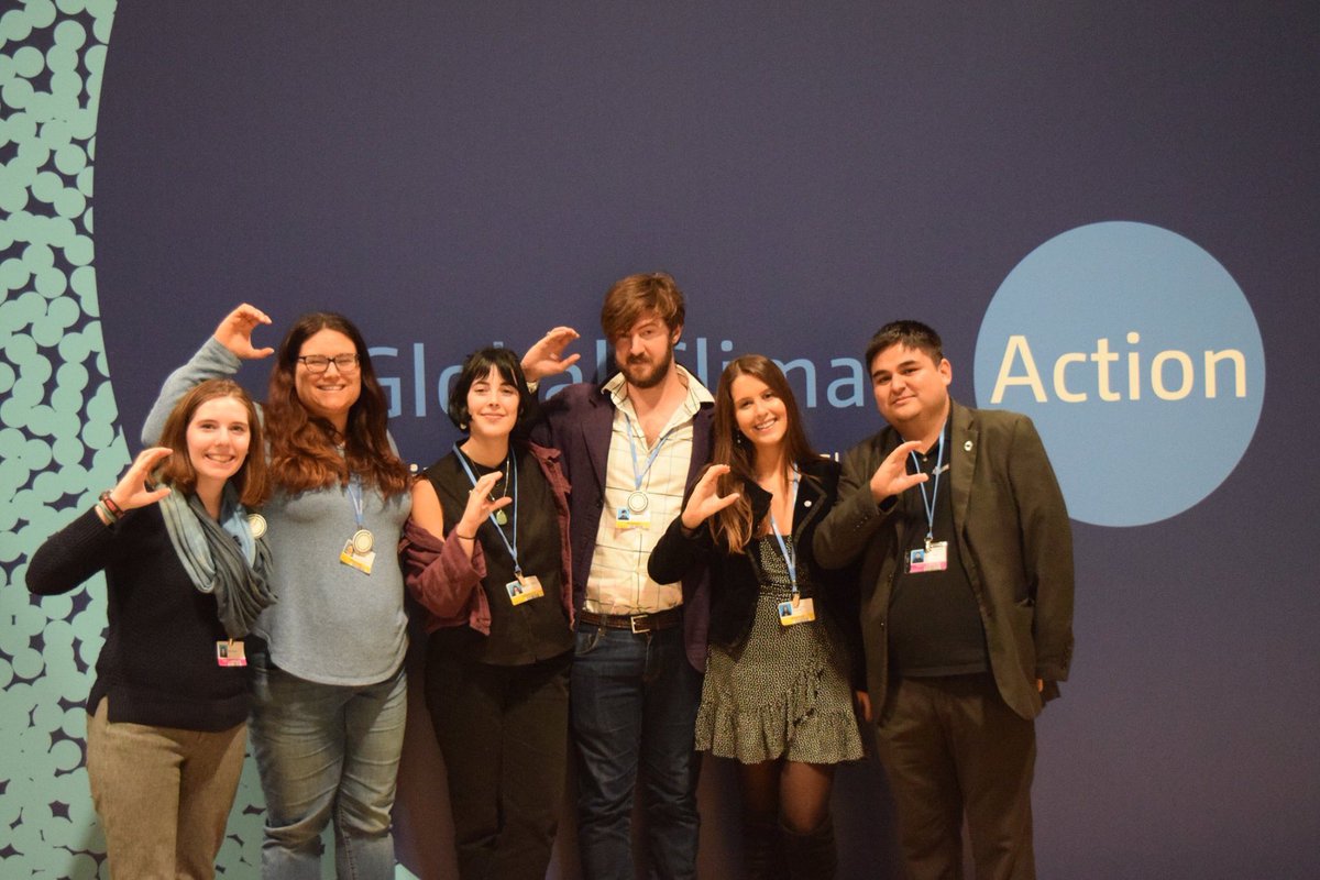 careboutclimate's tweet photo. Meet the Care About Climate Delegation for the first week of #COP25. This group of people is incredible. We have hosted side events, given interventions, talked with negotiators, participated actions, and supported COY15. #climatesign https://t.co/fy9dTL9Ttb