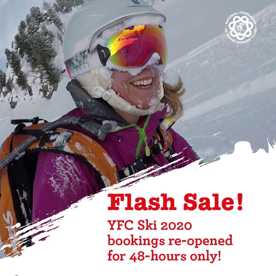 ⛷️ 🏂 FLASH SALE!!
Great news – we've negotiated to re-open YFC Ski 2020 bookings for 48-hours only so that more YFC members can come to Argentiere in France from 4-11 January. Hurry if you want to join in –: buff.ly/2J7bNK7 
#YFCSki #YoungFarmers