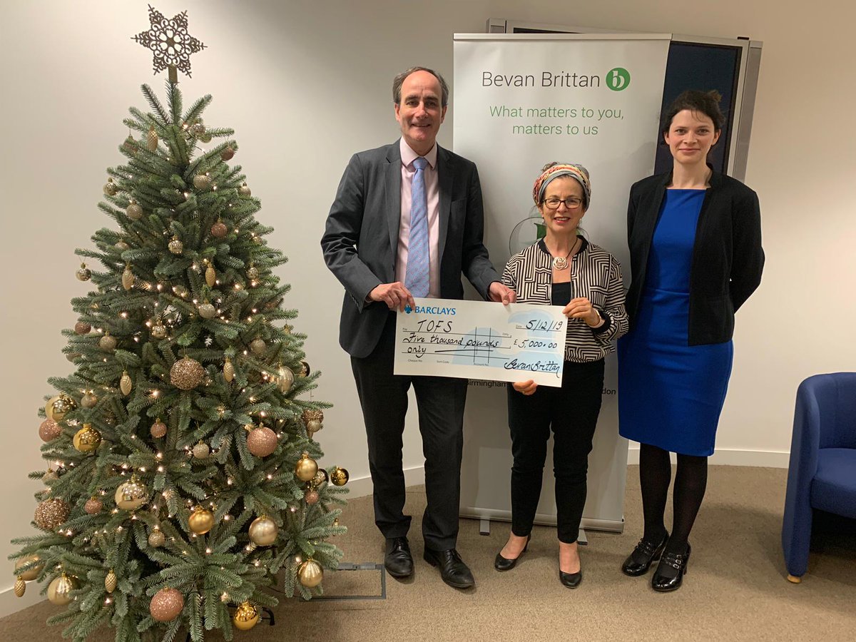 BevanBrittanLLP's tweet photo. Today, we presented Midlands charity TOFS with a cheque for £5,000. 

The donation will help to fund an ambitious 2020 projects plan, focusing on regional family support &amp; local events. 

We're so pleased to be supporting such a worthy local charity this Christmas! 

@NEWSFORTOFS https://t.co/tMeLvsLnT3