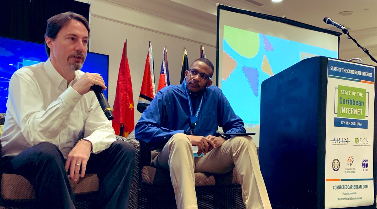 Bill Woodcock <a href="/PCHglobal/">PCH</a>  and Stephen Lee <a href="/CaribNOG/">CaribNOG</a>  presenting on the role and value of critical internet infrastructure #ixps #DNS #SOCIS2019 #StateofCaribbeanInternet #StKitts