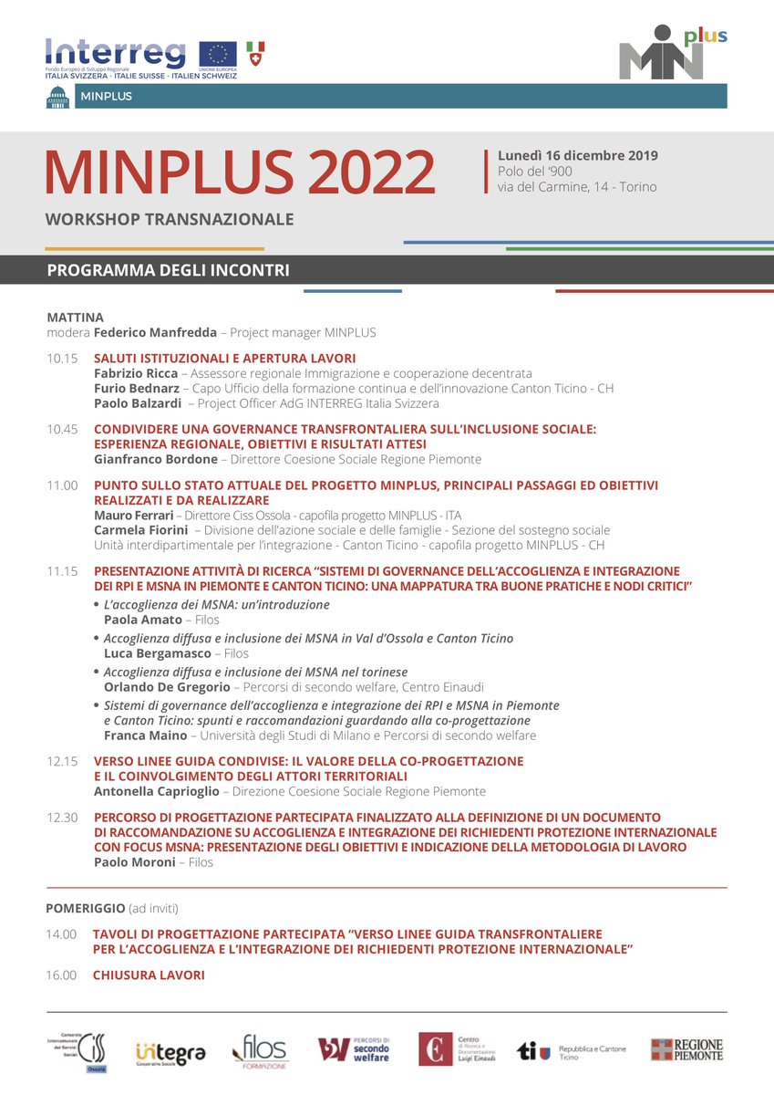Secondowelfare's tweet photo. Il #16dicembre presso @ilPolodel900 ci sarà il primo workshop di #MINPLUS, progetto @Interreg_IT_CH
che mira a individuare modelli di governance efficaci per gestire l'#accoglienza e l'#integrazione di richiedenti asilo e #MSNA
ℹ️https://t.co/u0OKJ9Fj1d
#SaveTheDate #StD2W https://t.co/AkQS4B0HVA