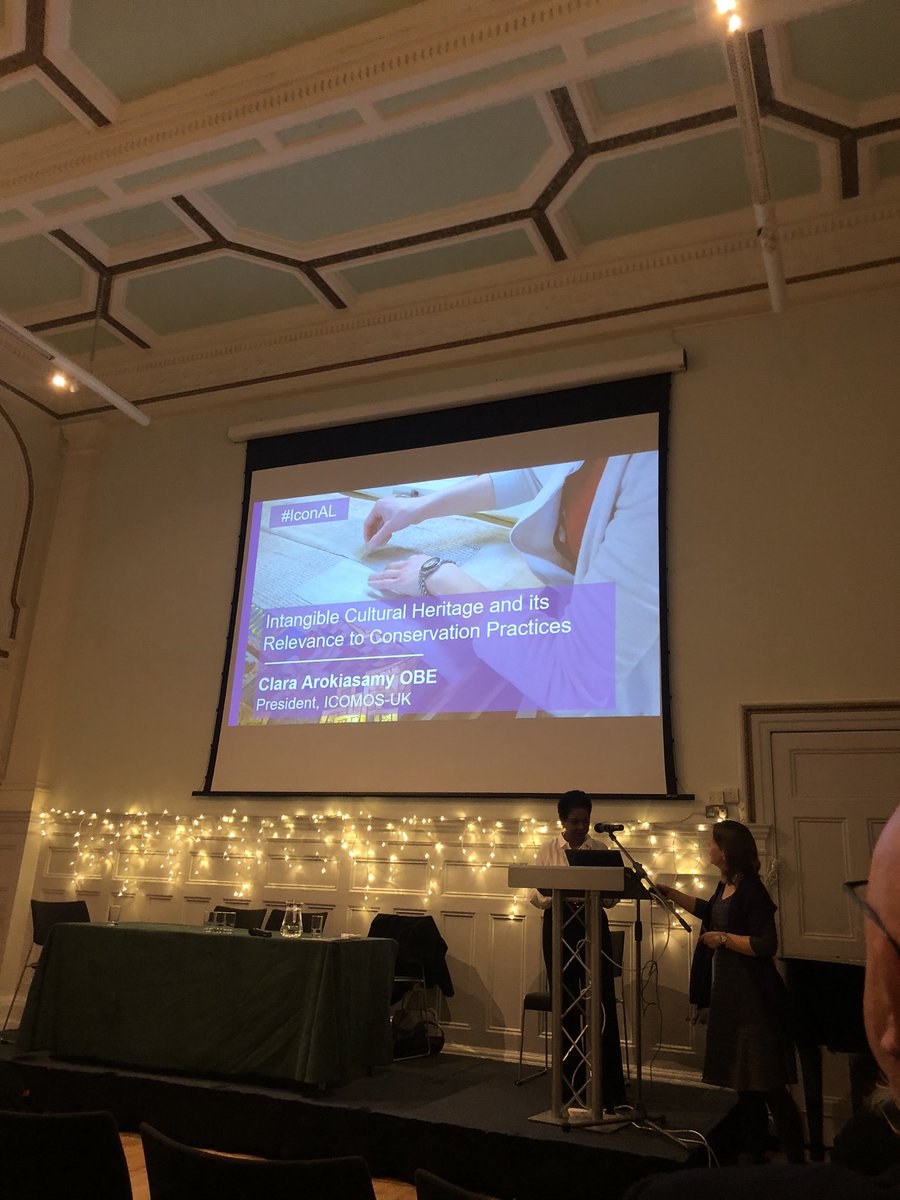 MuseumPierrette's tweet photo. Iโm at @Conservators_uk AGM and annual lecture. Pleased to announce I have been elected back onto the board of Trustees. Now listening to the annual lecture by @ClaraArokiasamy from @ICOMOS talking about intangible cultural heritage. https://t.co/M6ZVSG6bM4