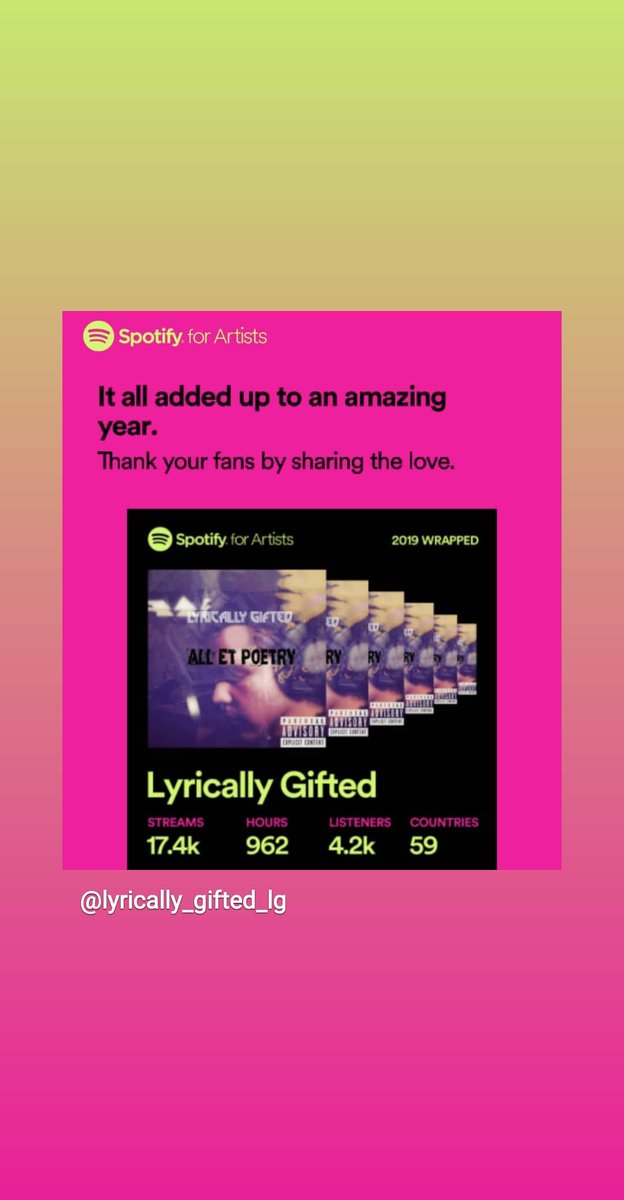 GLyrically's tweet image. Thanks to my fans and family who listened and liked shared and put my songs in to they playlist all love . And thanks @spotify for the updates
🙏🏼🤘🏽🇺🇸🇲🇽
#LGsaidEt #AllEtPoetry #LGvsKillaHankEP #SUPAFLYENT #nephewovhoc #explorepage #StillKillaHank #música #rap #hiphop #LGproduction