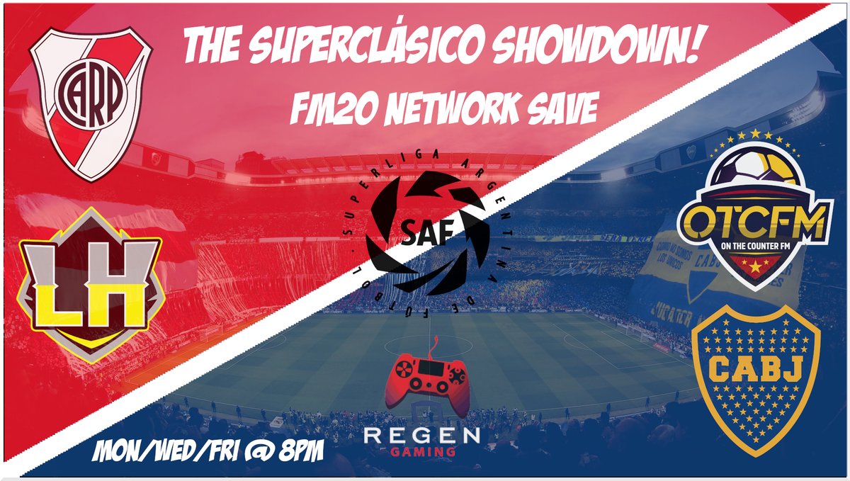 OnTheCounterFM's tweet photo. It's network time with @LooneyHoon__! ⏰

🇦🇷 It's the #SuperclasicoShowdown! 🇦🇷

🔵 #TeamCounter vs. #TeamLooney 🔴

⚽️ https://t.co/JmkEeqq67J ⚽️

#RegenGaming @GamingRegen #FM20 https://t.co/I5ESs7uZuI