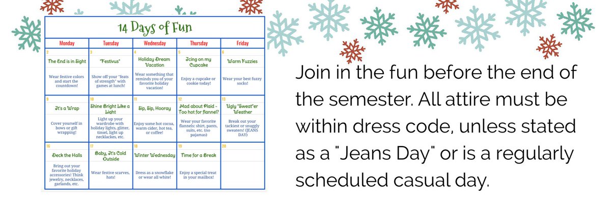 jenhencken's tweet image. A1: Not in a traditional classroom but with our faculty/staff we have a 14 days of fun calendar that allows for people of all faith to celebrate &amp;amp; show how they do holidays #BunceeChat