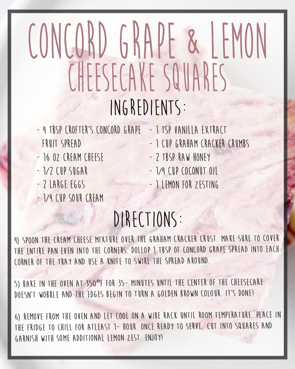 croftersorganic's tweet photo. Whoever said cheesecakes have to be round? Square-up your cheesecake game with these Easy Concord Grape Cheesecake Dessert Squares.🍇

#CroftersOrganic #Crofters #CroftersRecipe #Cheesecake https://t.co/Vt8v5axjh6