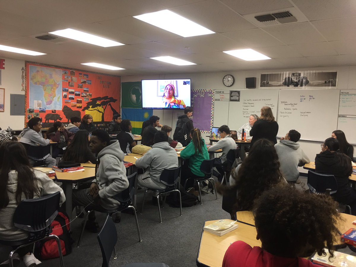 CoordinatorAmy's tweet photo. 8th graders doing an author Skype with @padmatv regarding The Bridge Home. Thank you! #fsusd #GRA19 @Dover_Academy @vickiej10 @TssDustin @pernilleripp https://t.co/51jDUrJKsS