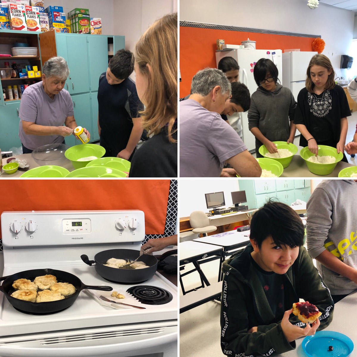 MichelleFurlott's tweet photo. A big thank you to Joyce Wilson who came to teach the members of the @LPS_Westmount FNMI book/video club how to make bannock. It was delicious! #studentsuccess #communitybuilding #LPStb #mentoring https://t.co/Zq5fZS4tPm