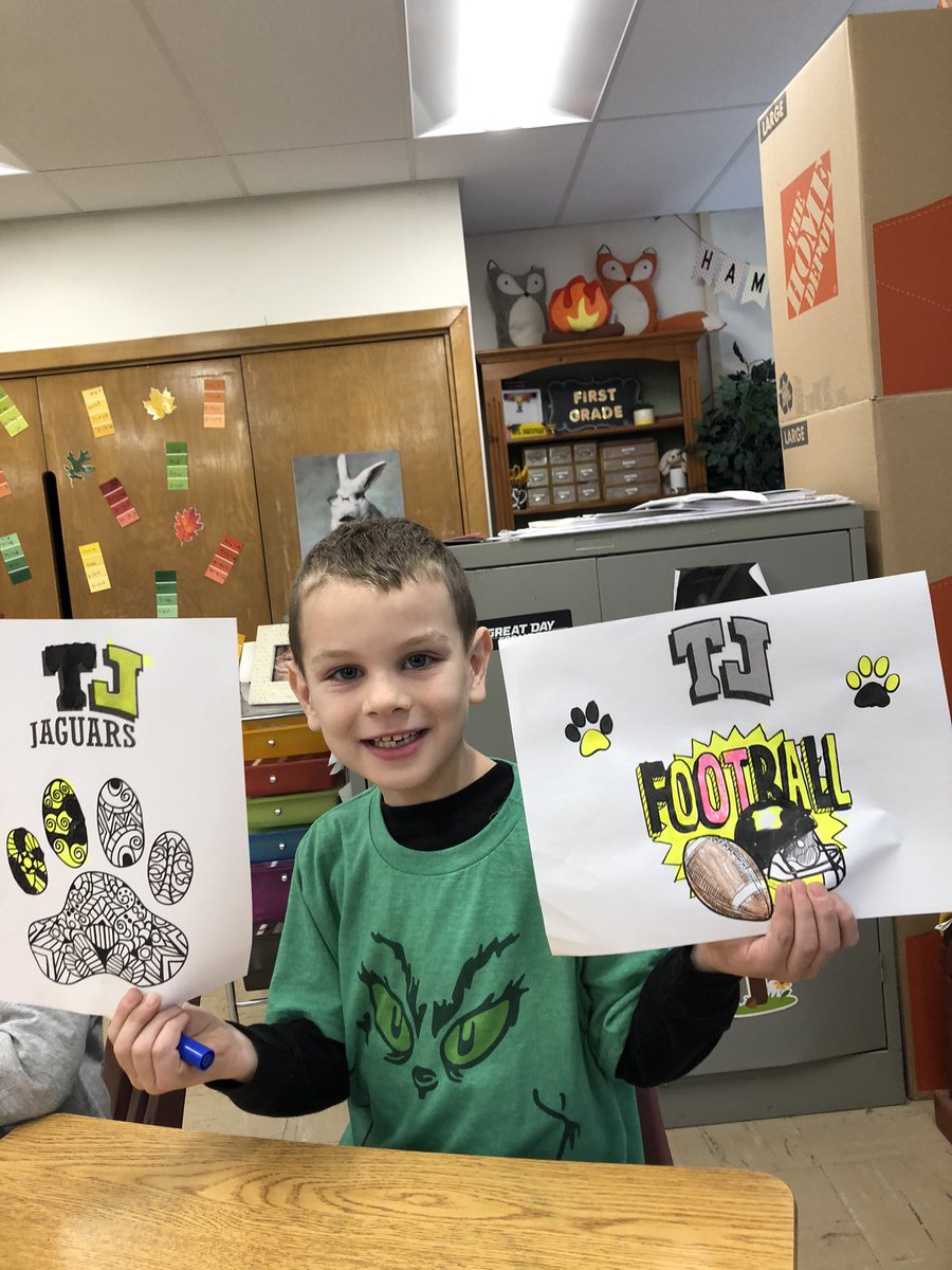 MrsHampsay's tweet photo. LeT’s Go jAgUaRs!  We are rooting for you in first grade! 🖤🐆🐾💛 https://t.co/dx0akl6D2N