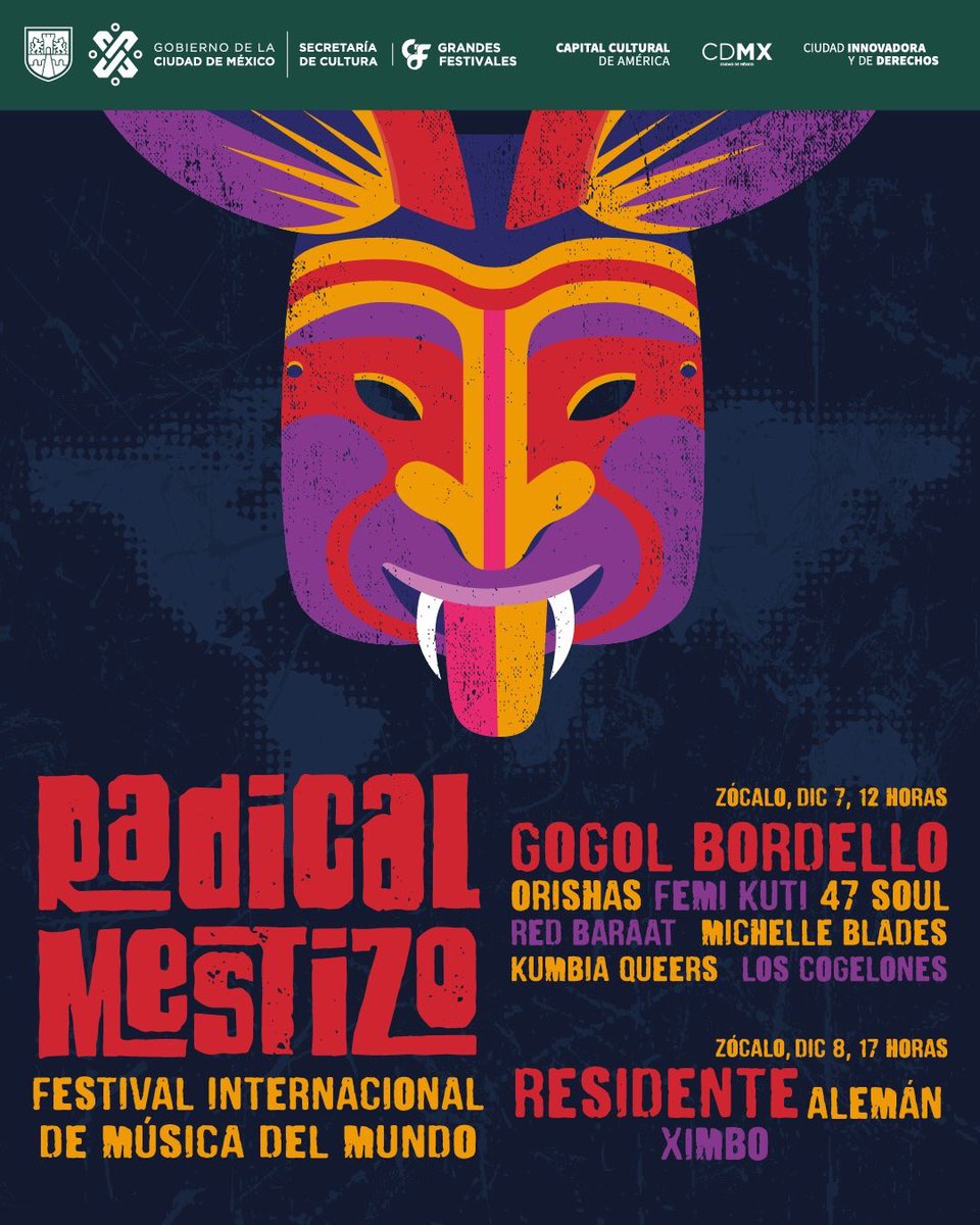df_channel's tweet photo. Este fin de semana #radicalmestizo @GFestivalesCDMX @orishasoficial @Residente https://t.co/yTN1syl7Mo