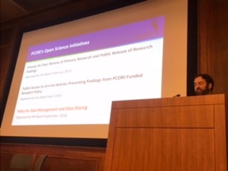 Jason Gerson is talking on how PCORI is developing and implementing PCORI data management and data sharing policy#NYCRDM19