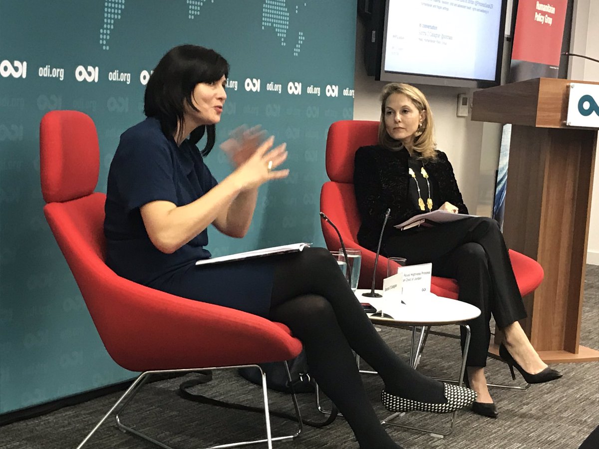 sara_almer's tweet photo. We have created a siloed #humanitariansystem that does not respond to the situation on the ground @PrincessSarahZR in conversation with @sorchaoc #HPGLecture @hpg_odi #resilience #systemchange https://t.co/d8zLYmLEWd
