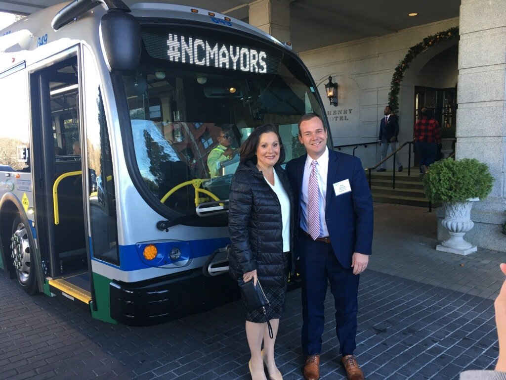 Great time joining the @Metromayors conference in Greensboro today. Checking out Honda Jet was nice, but not as cool as riding a @GTAHEAT @Proterra_Inc battery-electric bus with Mayor @VaughanNancy