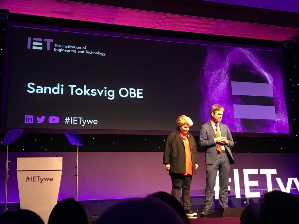 The highlight of any engineering calendar!! #IETywe awards 2019!!  With the truly outstanding @peter_bonfield OBE <a href="/sanditoksvig/">Sandi Toksvig</a> OBE and <a href="/junesarpong/">June Sarpong OBE</a> MBE. With <a href="/sophcaffrey/">Sophie Caffrey</a> and other YWE alumni <a href="/TheIET/">The IET​</a> @IETawards. Talk #Diversity, #equality, #parity ...women need to be leaders. 🏆