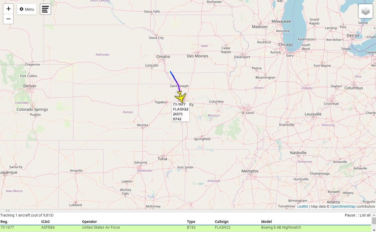 Andy007_SR_A's tweet photo. #USAF 🇺🇸
73-1677 / #FLASH22
E-4B Nightwatch
Departed Offutt AFB... @OffuttSpotter96 https://t.co/xKZJCPvdsu