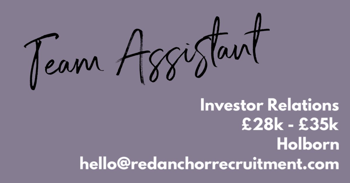 RedAnchorJobs's tweet photo. Amazing opportunity for a Team Assistant to join a brilliant finance company, with ideally 1-2 years experience https://t.co/vk7UJ1w2Ca